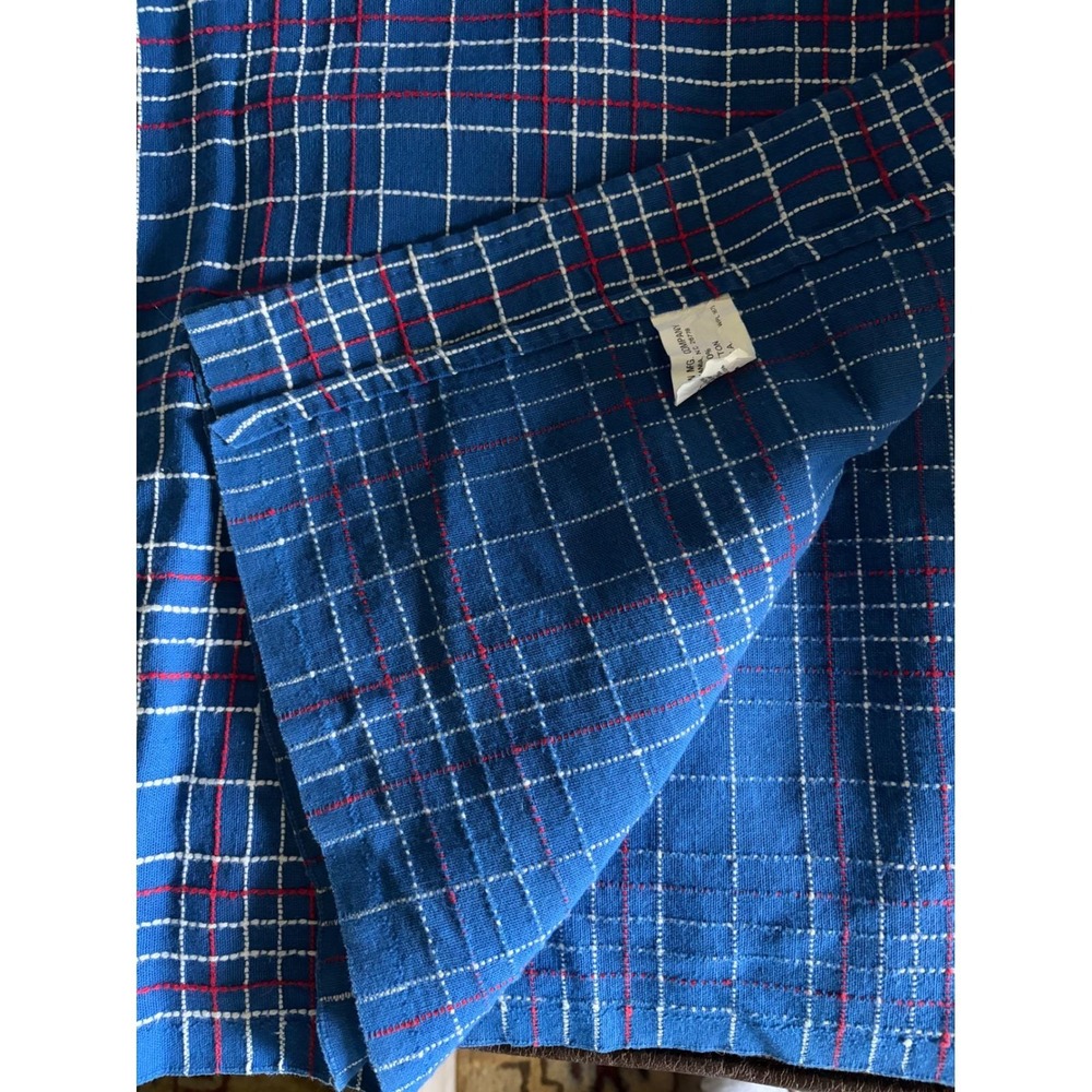 Vintage Beacon Mfg Co Blue Plaid Tablecloth 106x60 100% Cotton Made in USA Large - Picture 5 of 8